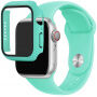 Szilikon szíj edzett üveg tokkal - Apple Watch 41mm / 40mm - türkizkék