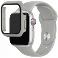 Szilikon szíj edzett üveg tokkal - Apple Watch 41mm / 40mm - szürke