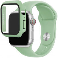 Szilikon szíj edzett üveg tokkal - Apple Watch 41mm / 40mm - pasztell zöld