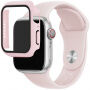 Szilikon szíj edzett üveg tokkal - Apple Watch 41mm / 40mm - régi rózsaszín