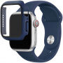Szilikon szíj edzett üveg tokkal - Apple Watch 41mm / 40mm - sötétkék