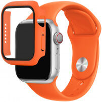 Szilikon szíj edzett üveg tokkal - Apple Watch 45mm / 44mm - narancssárga