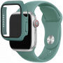 Szilikon szíj edzett üveg tokkal - Apple Watch 45mm / 44mm - petróleum színű