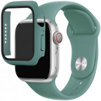 Szilikon szíj edzett üveg tokkal - Apple Watch 45mm / 44mm - petróleum színű