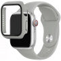 Szilikon szíj edzett üveg tokkal - Apple Watch 45mm / 44mm - szürke