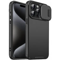 Matt tok csúsztatható kamerafedéllel iPhone 15 Pro Max készülékhez - fekete