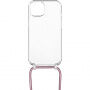 FIXED Pure Neck átlátszó tok zsinórral iPhone 14-hez - rózsaszín