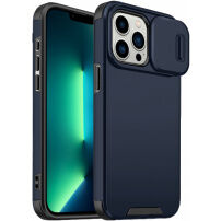 Matt tok csúsztatható kamerafedéllel iPhone 13 Pro Max készülékhez - sötétkék