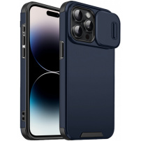 Matt tok csúsztatható kamerafedéllel iPhone 14 Pro Max készülékhez - sötétkék