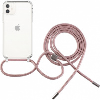 FIXED Pure Neck átlátszó tok zsinórral iPhone 11-hez - rózsaszín