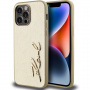 Karl Lagerfeld Ráncos Signature Logo fém borítás iPhone 14 Pro Max telefonhoz - arany