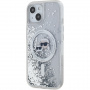 Karl Lagerfeld Folyékony csillogó Karl és Choupette fejvédő MagSafe-el* iPhone 15-höz - ezüst