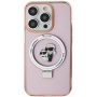 Karl Lagerfeld Ringstand Karl and Choupette Flip Cover és MagSafe iPhone 15 Pro készülékhez - rózsaszín