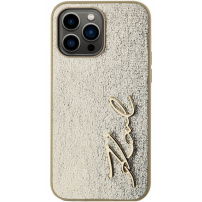 Karl Lagerfeld Ráncos Signature Logo fém borítás iPhone 14 Pro Max telefonhoz - arany