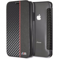 BMW Carbon Red Stripe Book tok iPhone XR - fekete