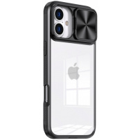 Tok elcsúsztatható kameralencsevédővel iPhone 16 Plus-hoz - fekete