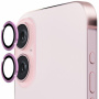 ENKAY Edzett üveg fém kerettel az iPhone 16/16 Plus hátsó kamera lencséinek védelmére - rózsaszín