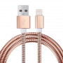 Szinkronizáló és töltő lightning kábel fémes zsinórral - iPhone / iPad / iPod - rose gold