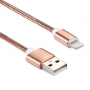 Szinkronizáló és töltő lightning kábel fémes zsinórral - iPhone / iPad / iPod - rose gold