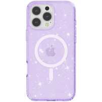 Átlátszó borító csillámmal és MagSafe iPhone 16 Pro készülékhez - lila