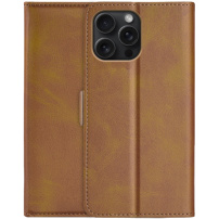PU bőr flip tok iPhone 16 Pro-hoz - nyeregbarna