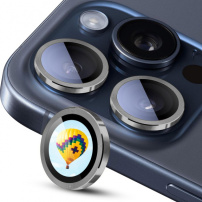 ENKAY Edzett üveg fém kerettel a hátsó kamera lencséinek védelmére iPhone 16 Pro / 16 Pro Max készülékekhez - szürke