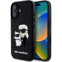 Karl Lagerfeld 3D gumis Karl és Choupette borító iPhone 16 Plus készülékhez - fekete