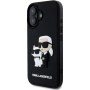 Karl Lagerfeld 3D gumis Karl és Choupette borító iPhone 16 Plus készülékhez - fekete