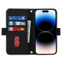Pénztárca-stílusú flip tok szíjjal iPhone 15 Pro készülékhez - fekete