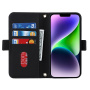 Pénztárca-stílusú flip tok szíjjal iPhone 15 Plus készülékhez - fekete