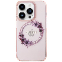 Guess Flowers Ring fényes logóborító MagSafe-el* iPhone 16 Pro Max készülékhez - rózsaszín