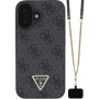 Guess 4G strassz háromszög fém logós tok szíjjal iPhone 16-hoz - szürke