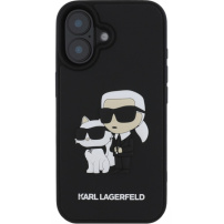 Karl Lagerfeld 3D gumis Karl és Choupette borító iPhone 16 Plus készülékhez - fekete