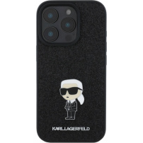 Karl Lagerfeld Fix Glitter Metal Ikonik csillogó borítás iPhone 16 Pro Max készülékhez - fekete