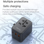 TOTUDESIGN 635DQ univerzális utazóadapter USB-C / 2x USB-A portokkal és kihúzható dugókkal - 20W - fekete