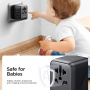 JOYROOM JR-TCW01 univerzális utazó adapter USB-C / 3x USB-A portokkal és kihúzható dugókkal - 17W - fekete