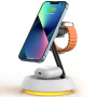 Wiwu W002 3 az 1-ben mágneses vezeték nélküli állvány háttérvilágítással iPhone / Apple Watch / AirPods készülékekhez - 15W - fehér
