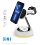 Wiwu W002 3 az 1-ben mágneses vezeték nélküli állvány háttérvilágítással iPhone / Apple Watch / AirPods készülékekhez - 15W - fehér