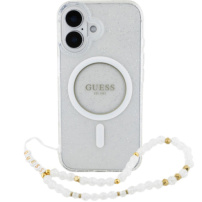 Guess IML Glitter Beads pántos tok hurokkal és MagSafe iPhone 16-hoz - ezüst