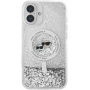 Karl Lagerfeld Folyékony csillogó Karl és Choupette fejvédő MagSafe-gyel* iPhone 16-hoz - ezüst