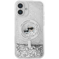 Karl Lagerfeld Folyékony csillogó Karl és Choupette fejvédő MagSafe-gyel* iPhone 16-hoz - ezüst