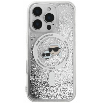 Karl Lagerfeld Folyékony csillogó Karl és Choupette fejvédő MagSafe-el* iPhone 16 Pro készülékhez - Ezüst