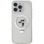 Karl Lagerfeld Ringstand Karl and Choupette Flip Cover és MagSafe iPhone 16 Pro telefonhoz – átlátszó