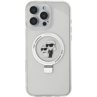 Karl Lagerfeld Ringstand Karl and Choupette Flip Cover és MagSafe iPhone 16 Pro telefonhoz – átlátszó