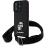 Karl Lagerfeld Saffiano Crossbody fém Karl és Choupette tok állítható szíjjal iPhone 16 Plus készülékhez - fekete
