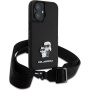 Karl Lagerfeld Saffiano Crossbody fém Karl és Choupette tok állítható szíjjal iPhone 16 Plus készülékhez - fekete