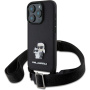 Karl Lagerfeld Saffiano Crossbody fém Karl és Choupette tok állítható pánttal iPhone 16 Pro készülékhez - fekete