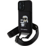 Karl Lagerfeld Saffiano Crossbody Karl és Choupette tok állítható szíjjal iPhone 16-hoz - fekete