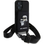 Karl Lagerfeld Saffiano Crossbody Karl és Choupette tok állítható szíjjal iPhone 16-hoz - fekete