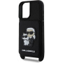Karl Lagerfeld Saffiano Crossbody Karl és Choupette tok állítható szíjjal iPhone 16-hoz - fekete